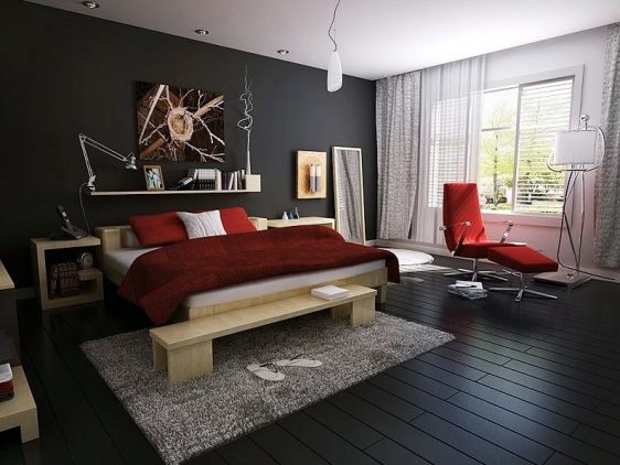 mobilier dormitor PAL cu lenjerie rosie
