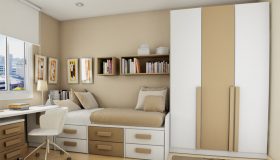 mobilier dormitor alb cu maro deschis 2