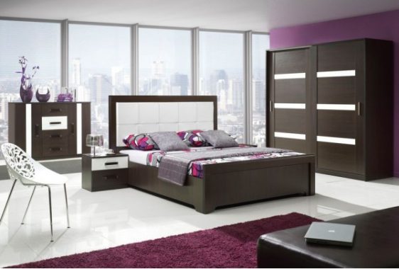 mobilier dormitor alb cu maro inchis 5
