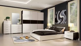 mobilier dormitor alb cu maro inchis 6